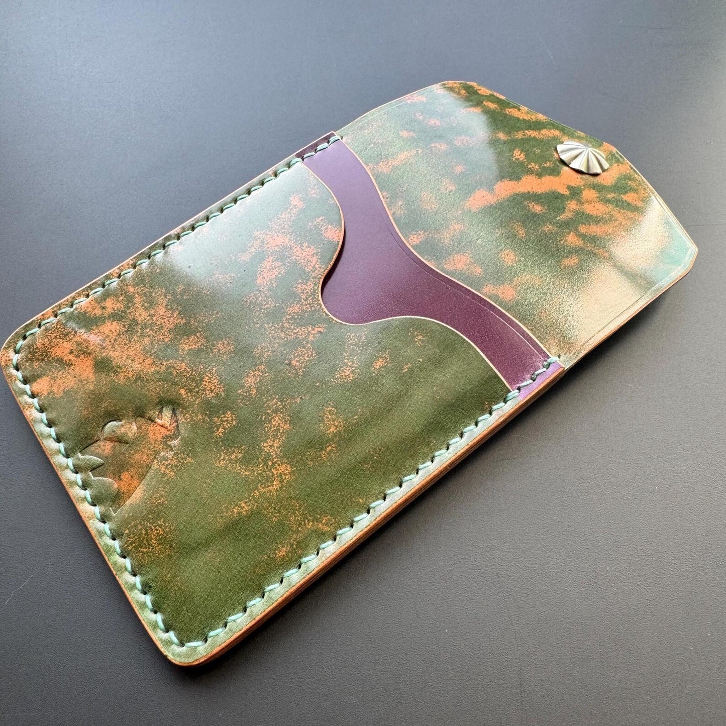 Premium Slim Leather Wallet With Durable Snap Lock (Deep Purple & Marble Green)