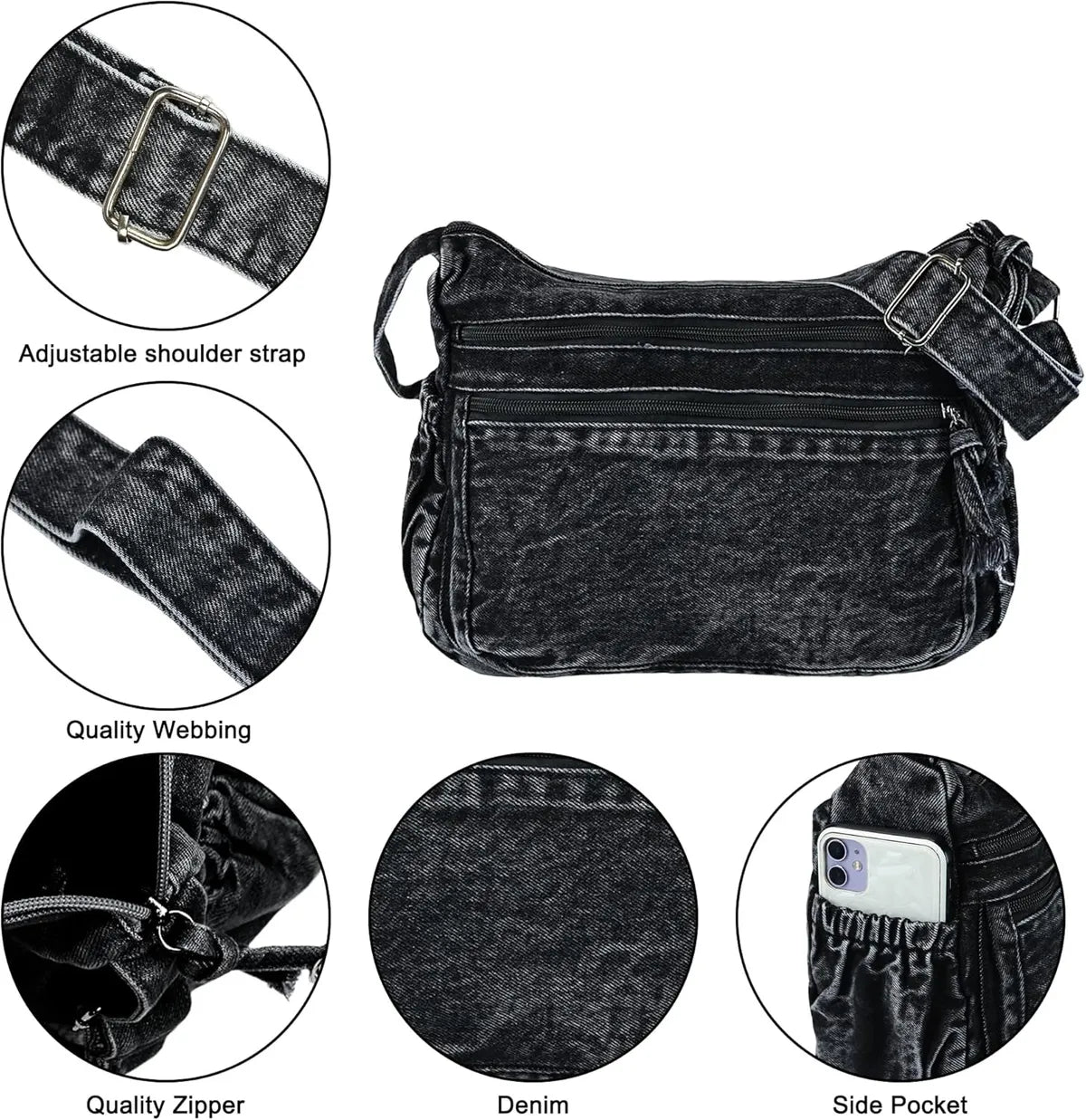 Grey Korean Fashion Denim Casual Crossbody Bag For Women