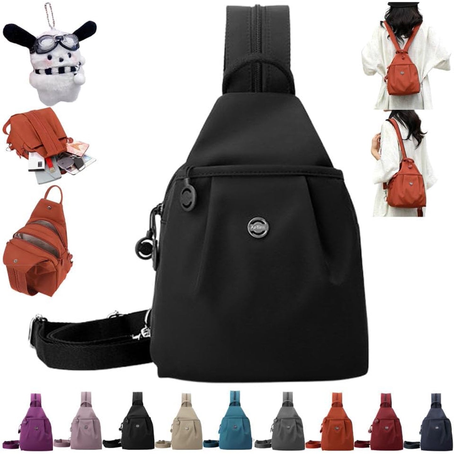 Double Zipper Large Capacity Chest Bag, Sling Crossbody Women