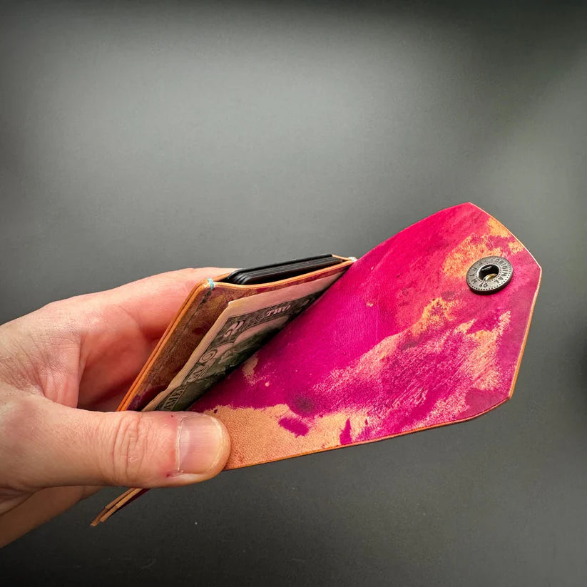 Premium Slim Leather Wallet With Durable Snap Lock (Marbled Pink)