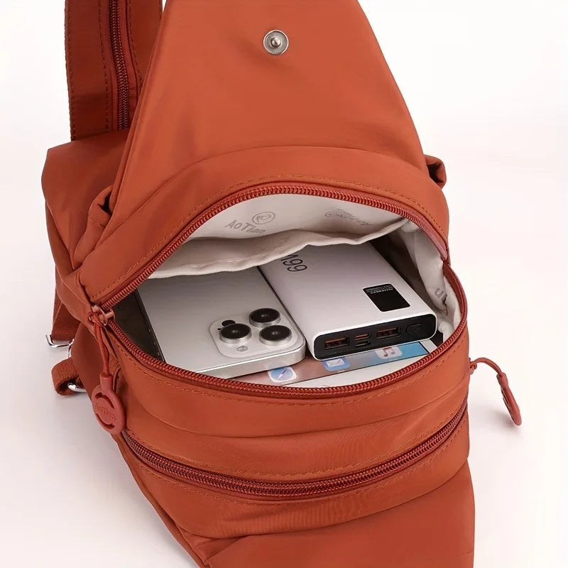 Double Zipper Large Capacity Chest Bag, Sling Crossbody Women