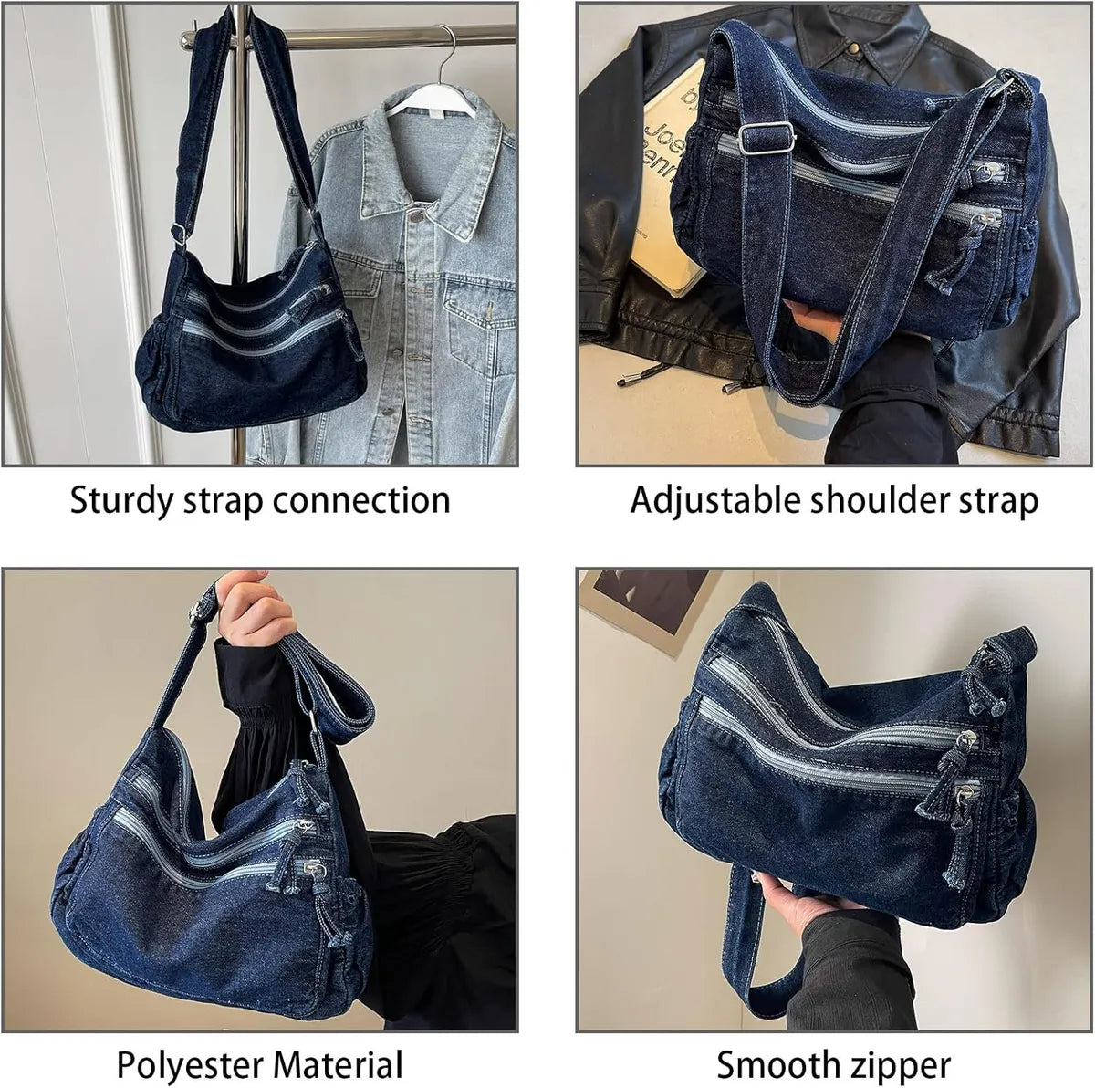 Grey Korean Fashion Denim Casual Crossbody Bag For Women