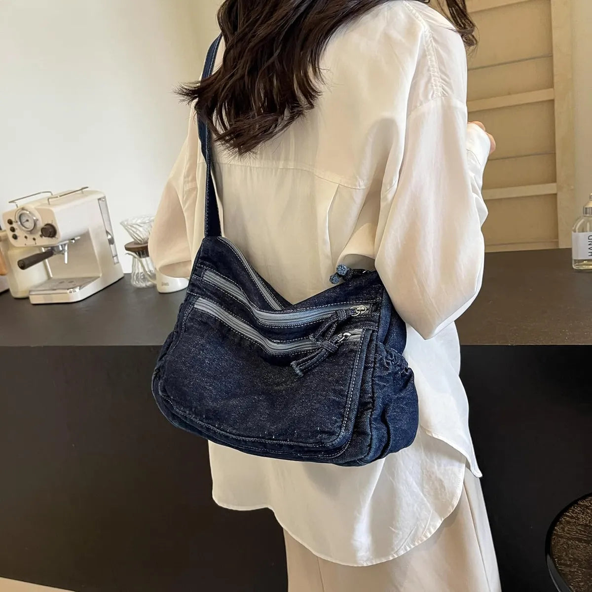 Grey Korean Fashion Denim Casual Crossbody Bag For Women