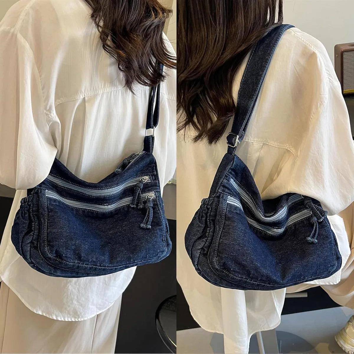 Grey Korean Fashion Denim Casual Crossbody Bag For Women