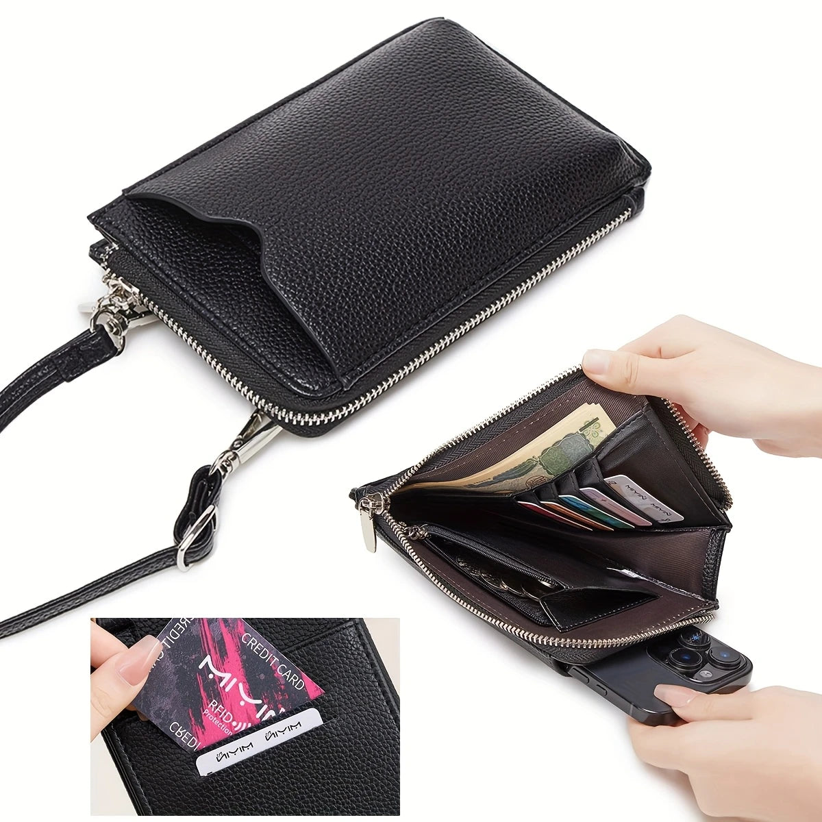 Miyin Elegant Black Zipper Wallet