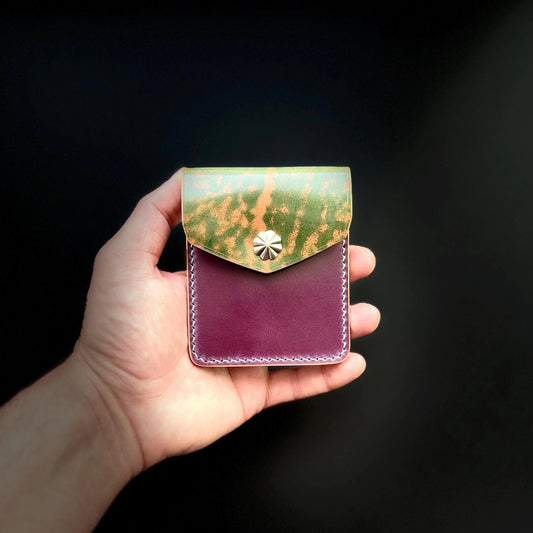 Premium Slim Leather Wallet With Durable Snap Lock (Deep Purple & Marble Green)