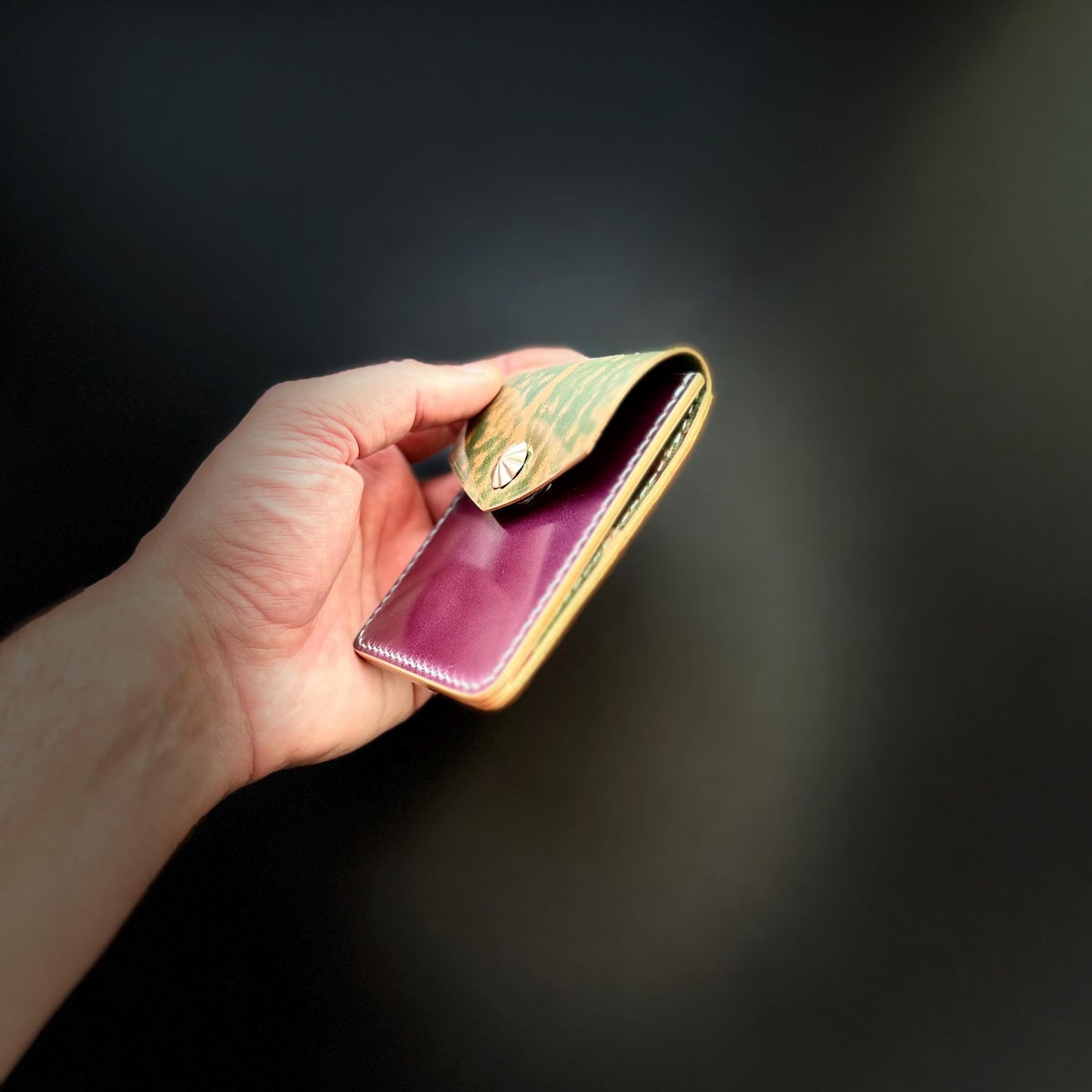 Premium Slim Leather Wallet With Durable Snap Lock (Deep Purple & Marble Green)