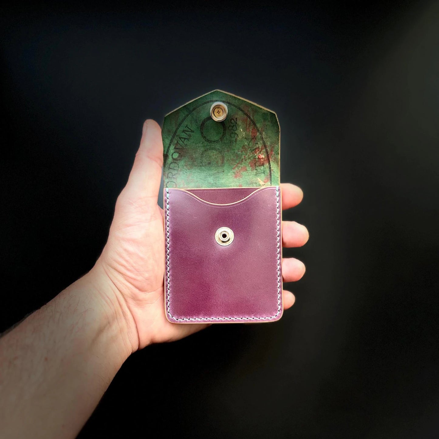 Premium Slim Leather Wallet With Durable Snap Lock (Deep Purple & Marble Green)