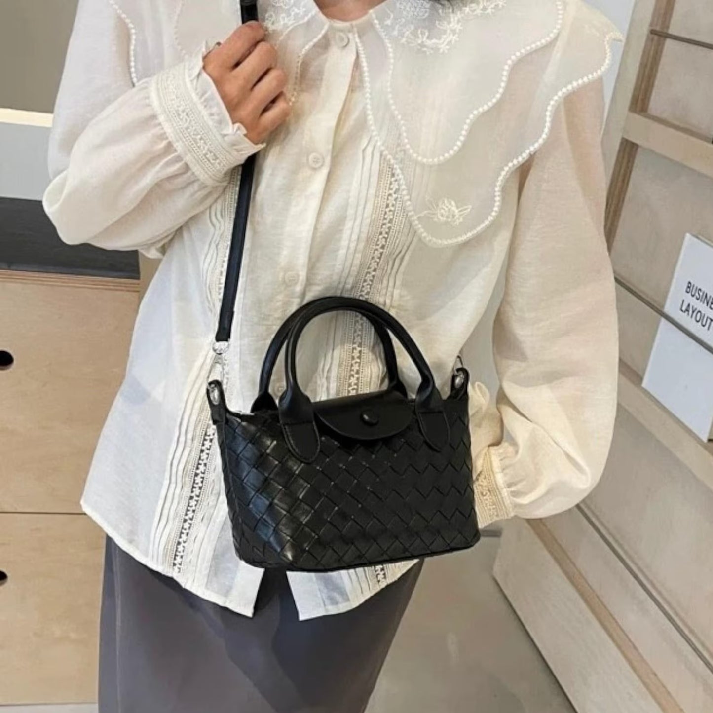 PU Leather Woven Crossbody & Shoulder Bag for Women