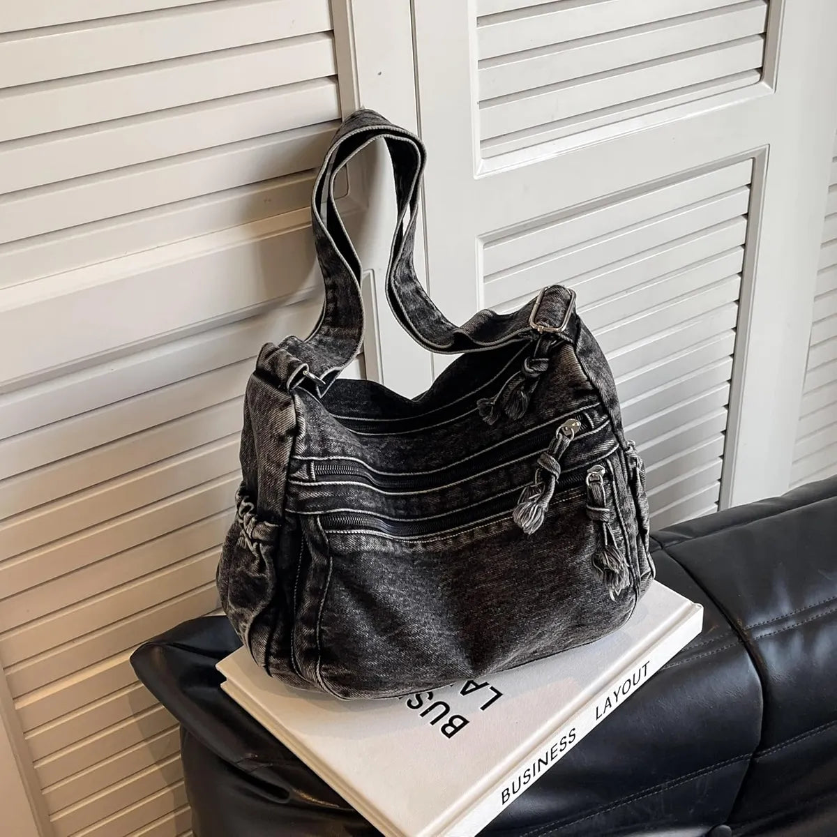 Grey Korean Fashion Denim Casual Crossbody Bag For Women